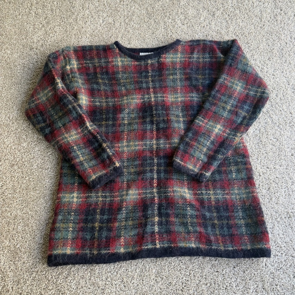 Vintage Paul Harris Design Sweater Women Large Plaid Mohair Pullover Long Sleeve